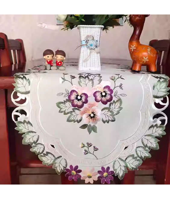 Purple Flower Embroidered Table Runner,Euro Style Dining Table Cover for Home Kitchen Decoration