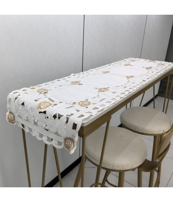 Burnt-edge Rose Embroidered Table Runner,Euro Style Dining Table Cover for Home Kitchen Decoration