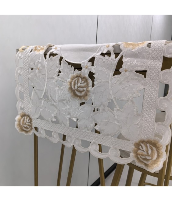 Burnt-edge Rose Embroidered Table Runner,Euro Style Dining Table Cover for Home Kitchen Decoration