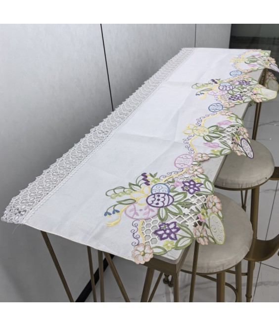Flora Embroidered Table Runner,Rural Style Dining Table Cover for Home Kitchen Decoration