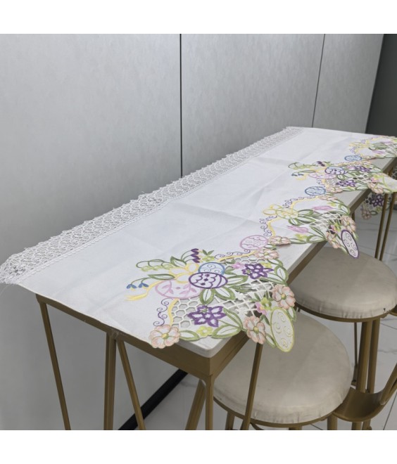 Flora Embroidered Table Runner,Rural Style Dining Table Cover for Home Kitchen Decoration
