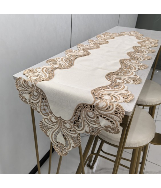Beige Embroidered Table Runner,Euro Style Dining Table Cover for Home Kitchen Decoration