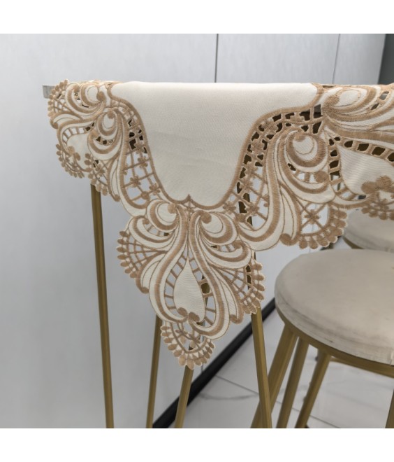 Beige Embroidered Table Runner,Euro Style Dining Table Cover for Home Kitchen Decoration