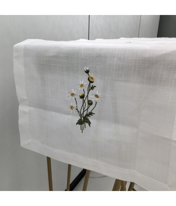 White Linen Tablecloth, Floral Pattern Embroidered Table Cover