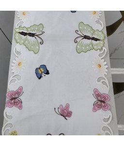 Butterfly Embroidered Table Runner,Country Style Dining Table Cover for Home Kitchen Decoration