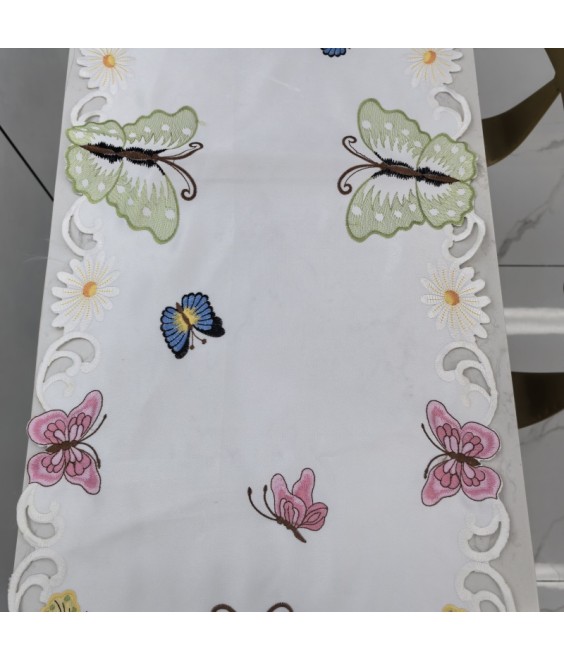 Butterfly Embroidered Table Runner,Country Style Dining Table Cover for Home Kitchen Decoration