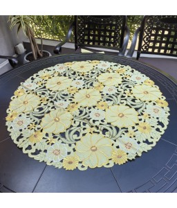 Yellow Embroidered Lace Round Tablecloth, Euro Style Dining Table Cover for Home Kitchen Decoration