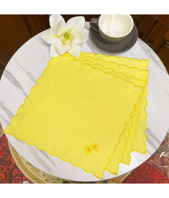 Square Lace Doilies,Yellow Floral Cutwork Embroidered Placemats Vase Pads