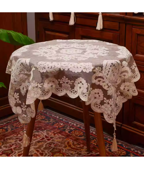 Embroidered Lace Square Tablecloth, Euro Style Dining Table Cover for Home Kitchen Decoration